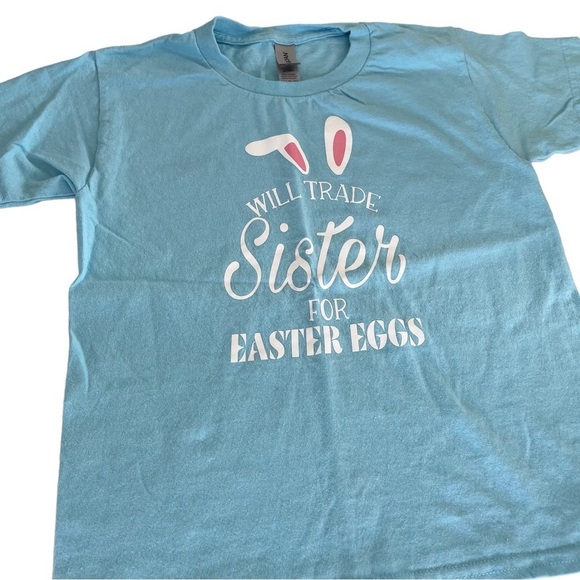 Gildan 100% Heavy Cotton Blue Easter Graphic T-Shirt Youth size XS - Picture 3 of 11